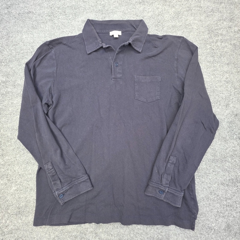 Sunspel Riviera Polo Shirt Mens Size XL Navy Blue Long Sleeve Cotton